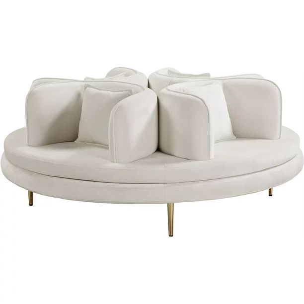 Meridian Furniture Circlet Cream Velvet Roundabout Sofa with Gold Iron Legs | Walmart (US)