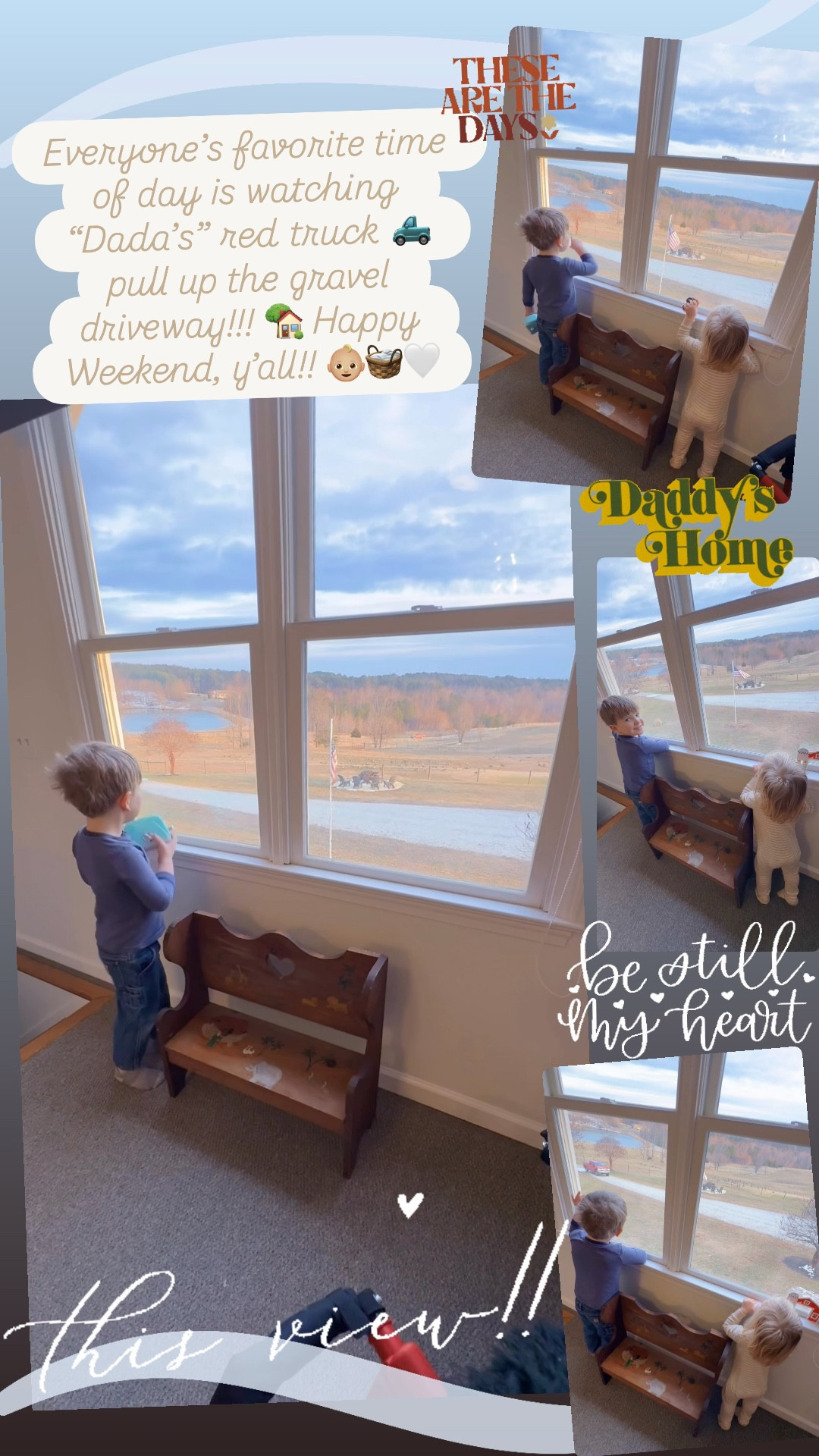 Everyone’s favorite time of day is watching “Dada’s” red truck 🛻 pull up the gravel driveway!!! 🏡 Happy Weekend, y’all!! 👶🏼🧺🤍