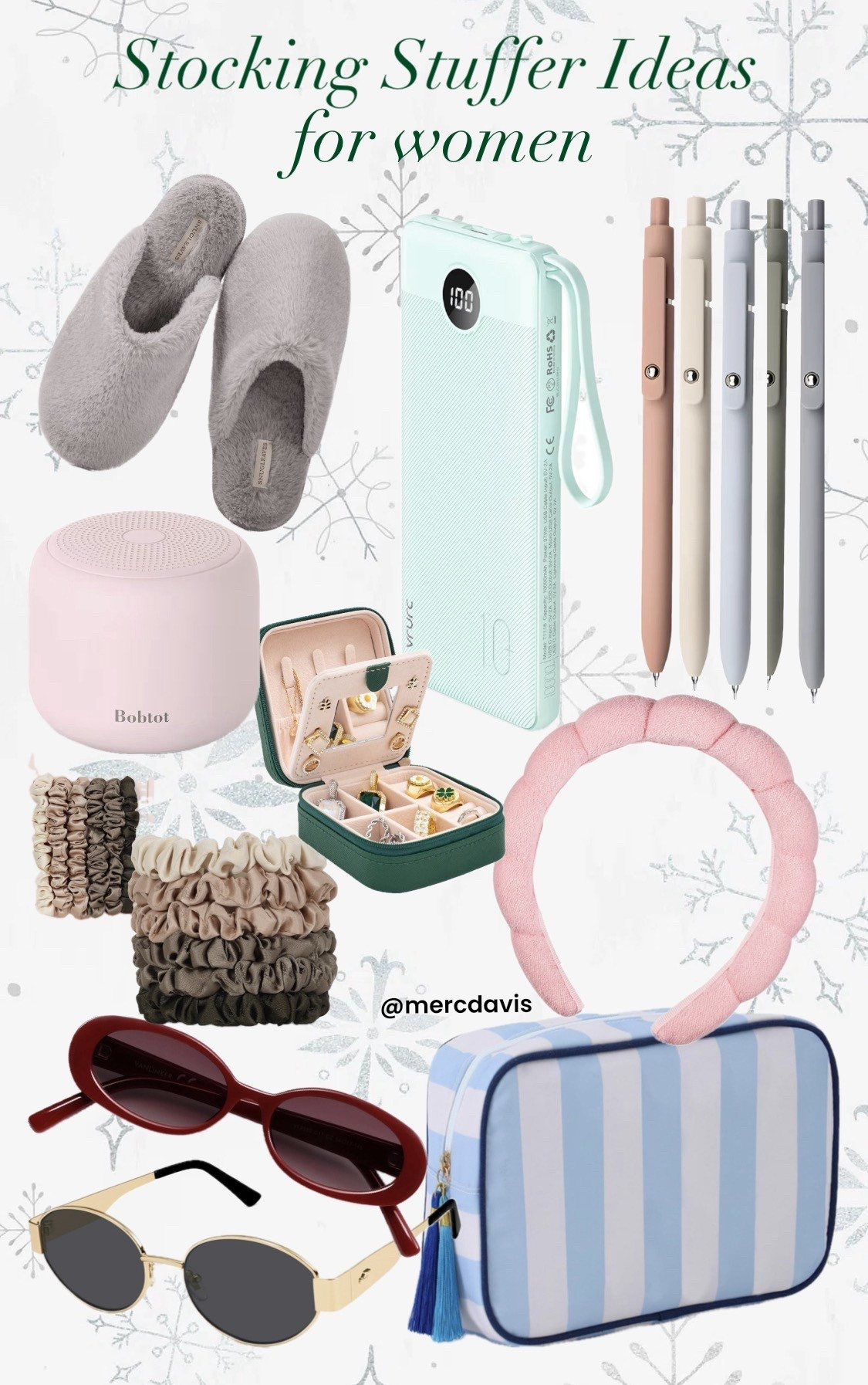 Gift ideas, stocking stuffers, gifts for women, slippers, portable charger, gel pens, Bluetooth speaker, jewelry travel box, makeup headband, scrunchies, sunglasses, makeup bag 

#LTKHoliday #LTKCyberWeek #LTKGiftGuide