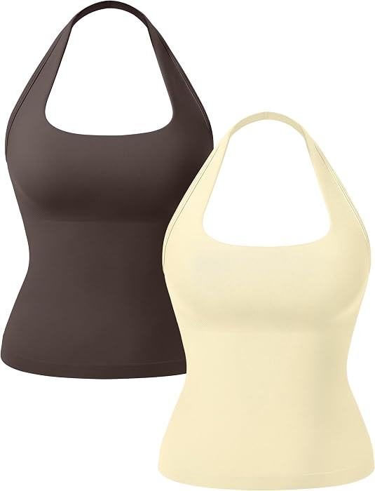 OLCHEE Womens Halter Tank Tops Square Neck Backless Longline Seamless Gym Workout Yoga Pilates To... | Amazon (US)