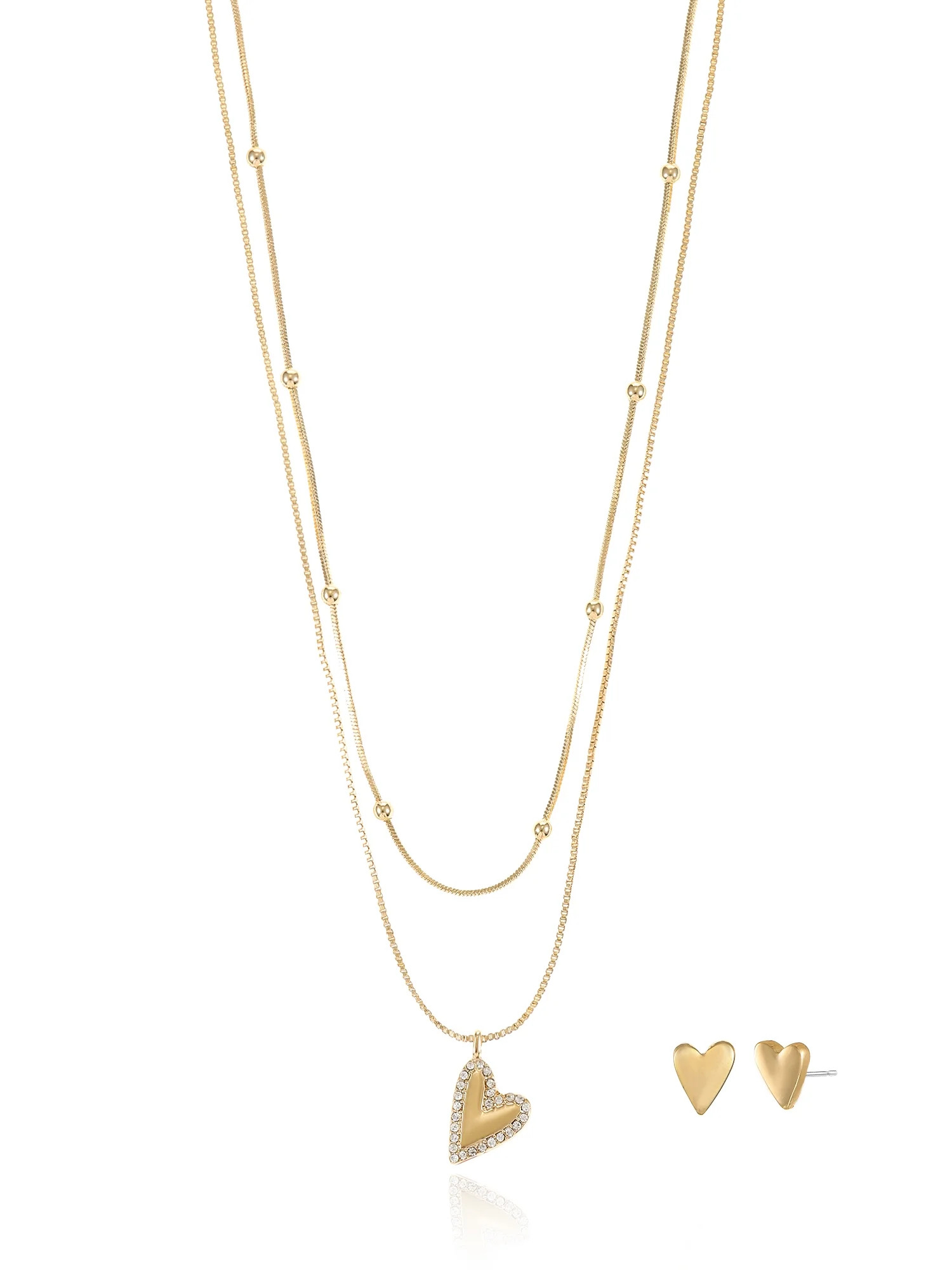 Time and Tru Goldtone Heart Motif Necklace and Earring Set, Female, 2 Pieces and 1 Pair | Walmart (US)