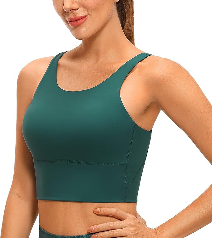 CRZ YOGA Women's High Neck Longline Sports Bra V-Back Wireless Padded Workout Yoga Bras Cropped T... | Amazon (US)