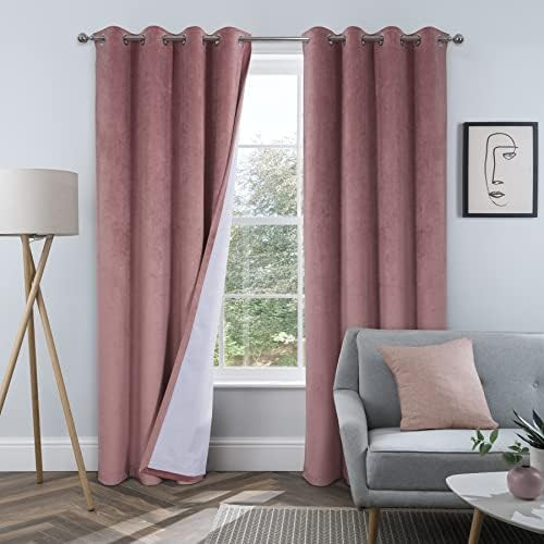 always4u 52*108 Wild Rose Soft Velvet Curtains Set of 2 100% Blackout Thermal Energy Saving Velour C | Amazon (US)