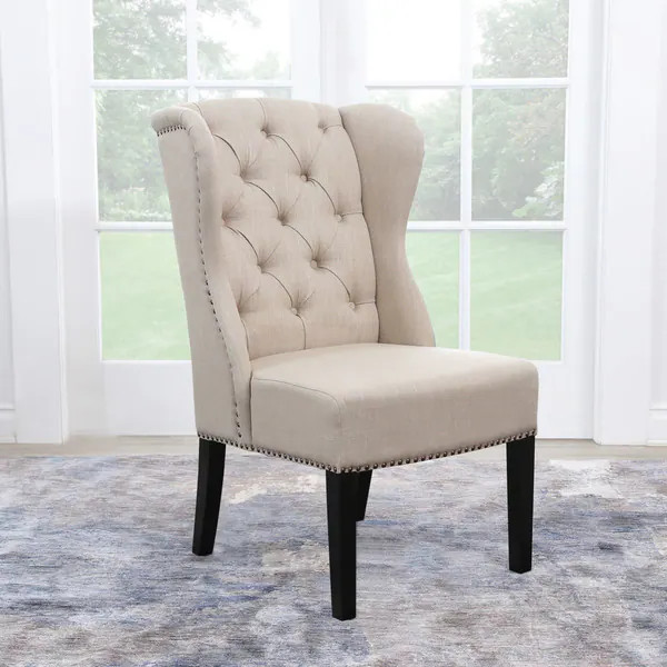 Abbyson Sierra Tufted Cream Linen Wingback Dining Chair | Bed Bath & Beyond