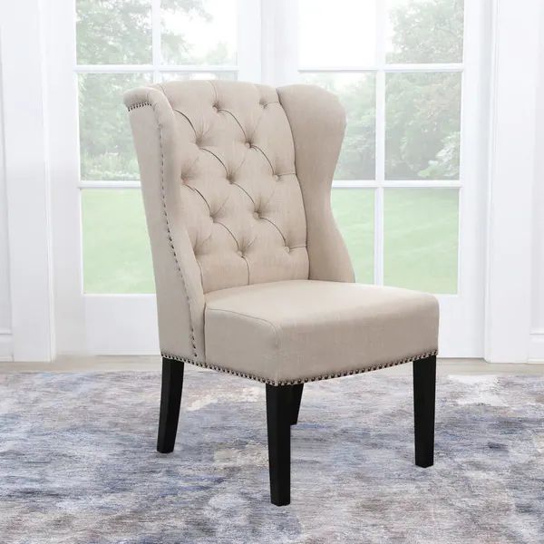 Abbyson Sierra Tufted Cream Linen Wingback Dining Chair | Bed Bath & Beyond