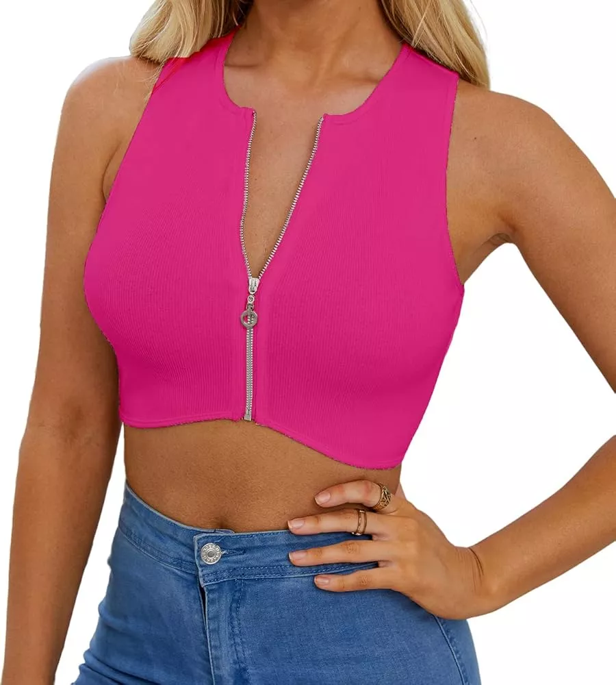 AEVZIV Sexy Crop Tops for Women Sleeveless Deep V Neck Workout