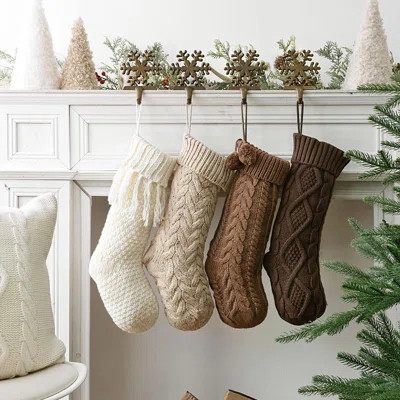Farmhouse-Style Knitted Personalized Christmas Stockings, 4-Pack, 18 Inches, Rustic Cable Knit Fireplace Stockings | Wayfair North America
