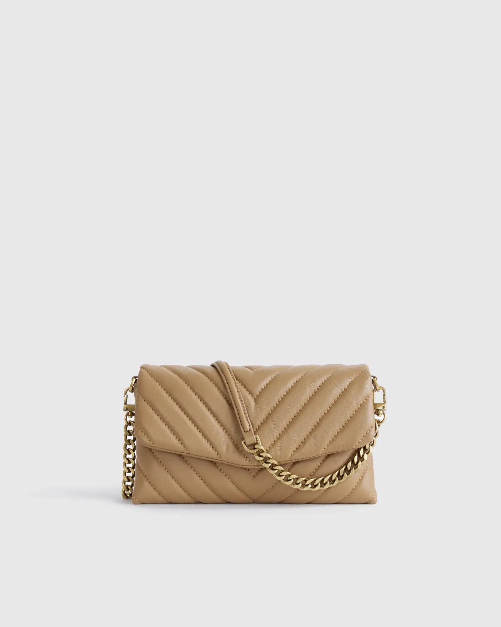 Italian Leather Quilted Wallet Crossbody in Golden Tan | Quince