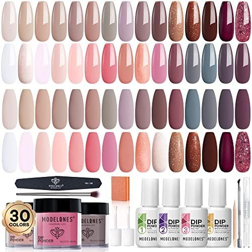 Modelones 42 Pcs Dip Powder Nail Kit Starter, 30 Colors All Seasons Skin Tones Pink Brown Nude Ne... | Amazon (US)