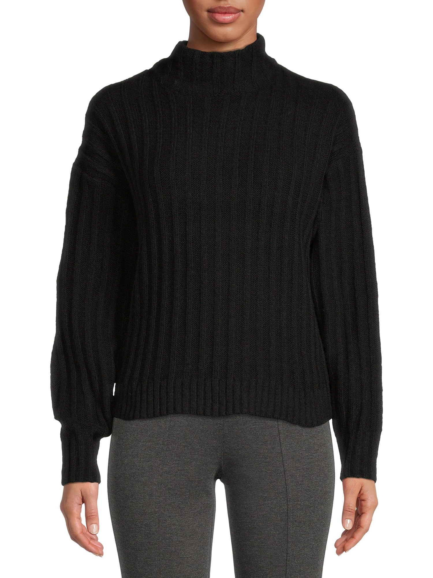 Time and Tru Women's Ribbed Mock Neck Sweater Sweater - Walmart.com | Walmart (US)