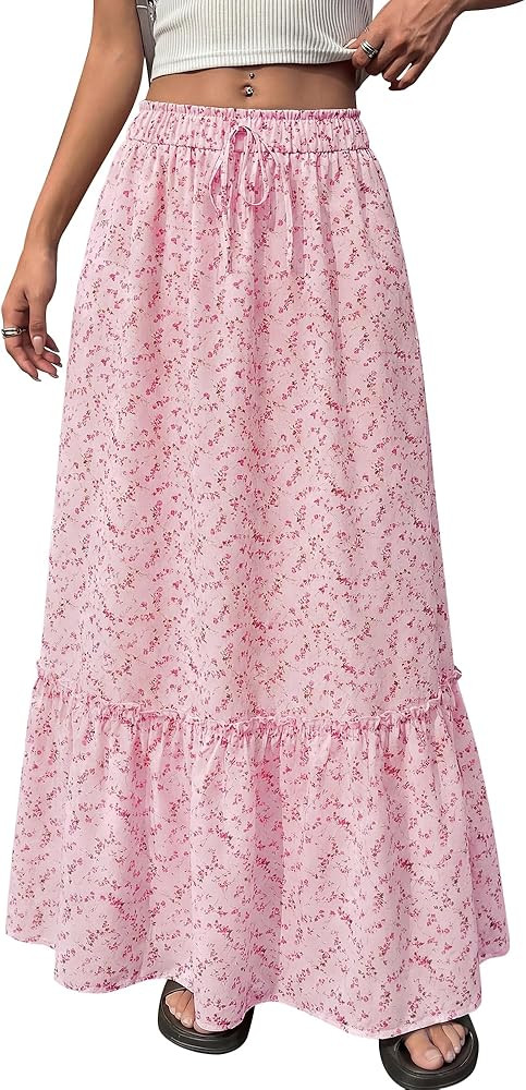 BTFBM Womens Boho Maxi Skirt 2026 Summer Floral High Waisted Flowy Tiered Long Spring Beach Vacat... | Amazon (US)