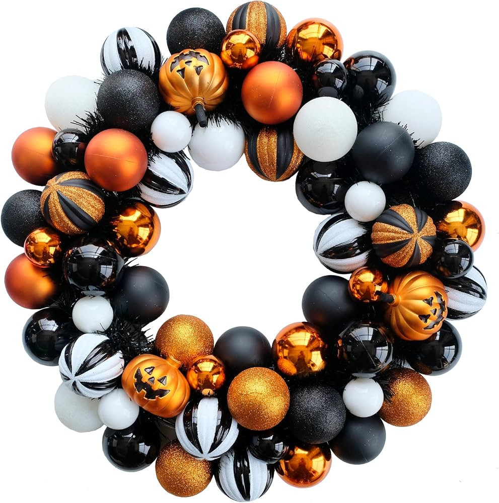 Bibelot Happy Halloween Wreath for Front Door, 18” Artificial Ball Wreaths Door Decor for Home ... | Amazon (US)
