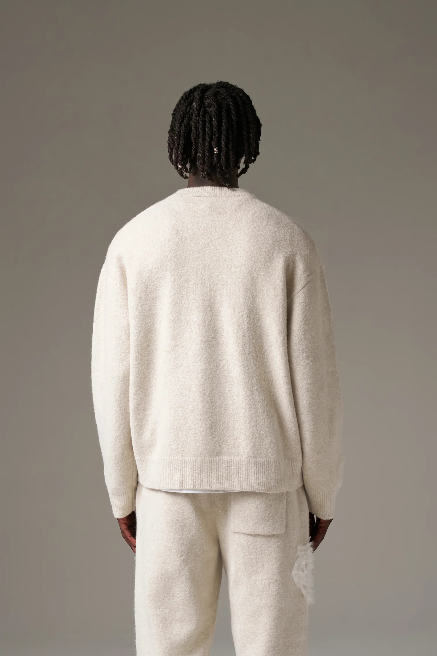 MONOGRAM FLUFFY KNIT CREW - BEIGE | The Couture Club