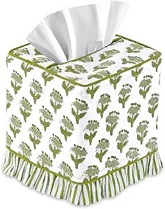 CPC Emerald Green Hand Block Print Cotton Ruffle Tissue Box Cover 4.5"x4.5"x5"Inch, Square Decora... | Amazon (US)