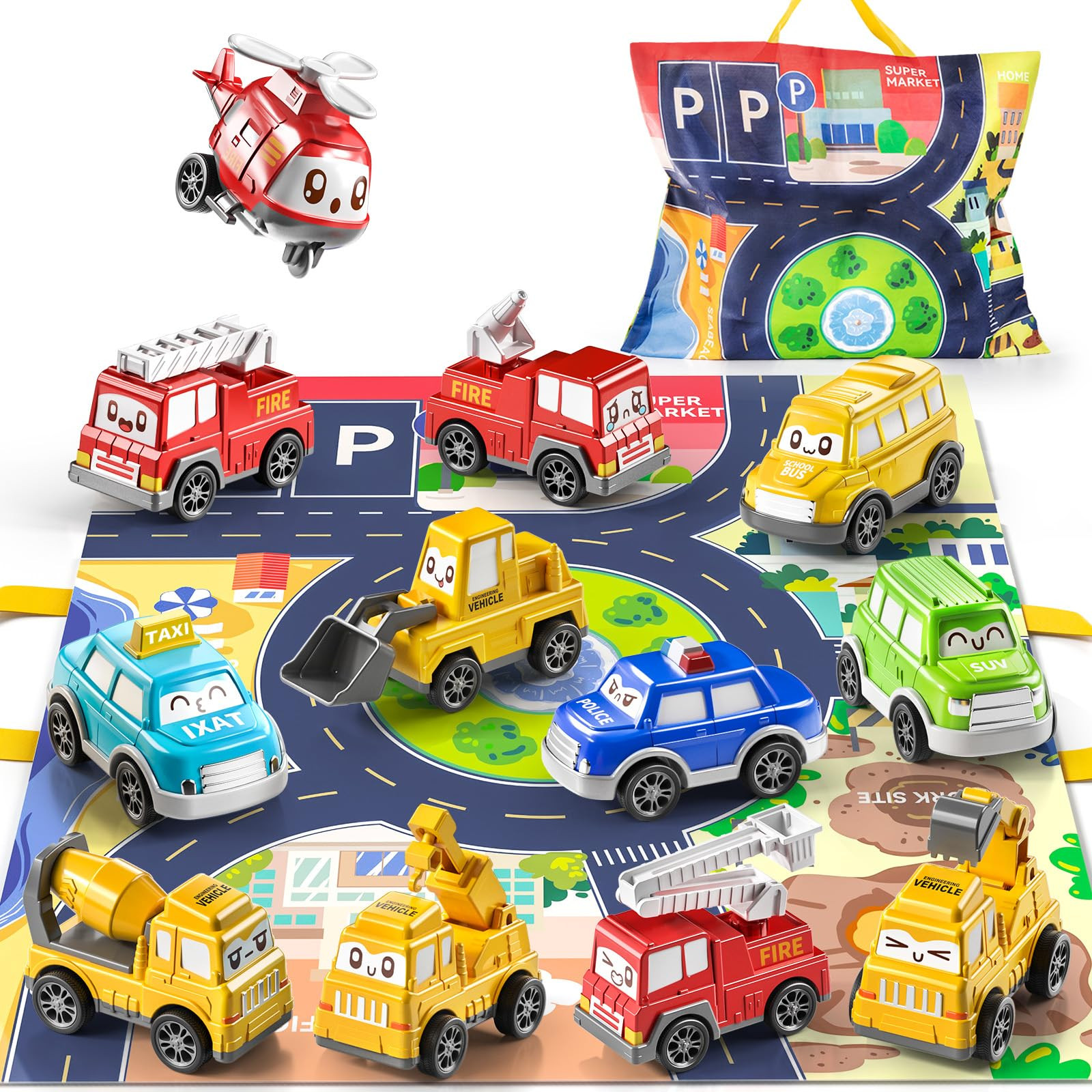 TEMI Toddler Pull Back Car Toys for 1 2 3 Year Old Boy Girl, 12 Pieces Baby Toy Cars with Play Ma... | Amazon (US)