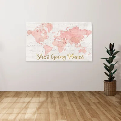 Across the World Shes Going Places Pink" by Sue Schlabach Print on Canvas | Wayfair North America