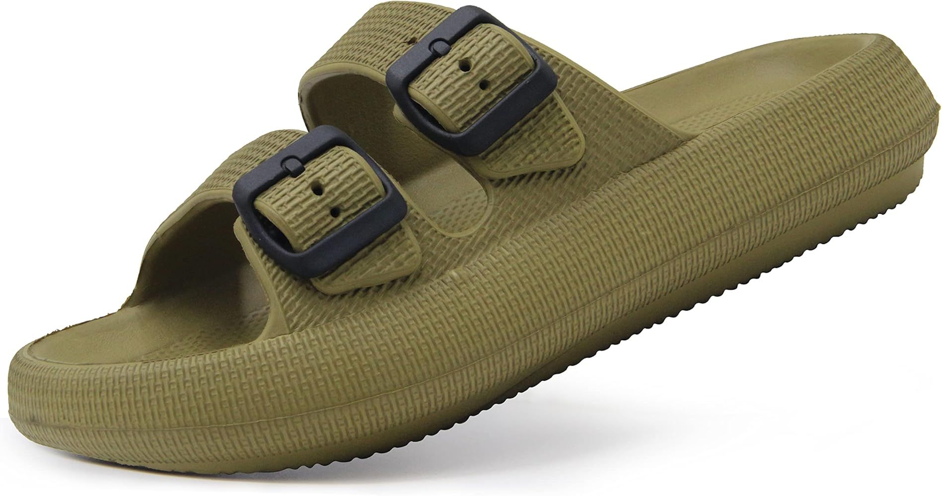 Sandals for Women and Men - Pillow Slippers - Double Buckle Adjustable Slides - EVA Flat Sandals | Amazon (US)