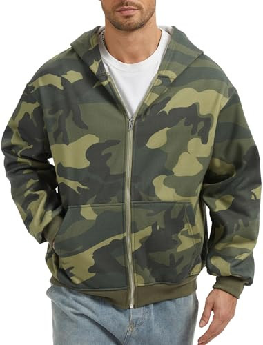Eutten Mens Zip Up Camo Hoodie Fleece Full Zip Jackets Maple Leafs Long Sleeve Oversized Hooded Sweatshirt with Pockets | Amazon (US)
