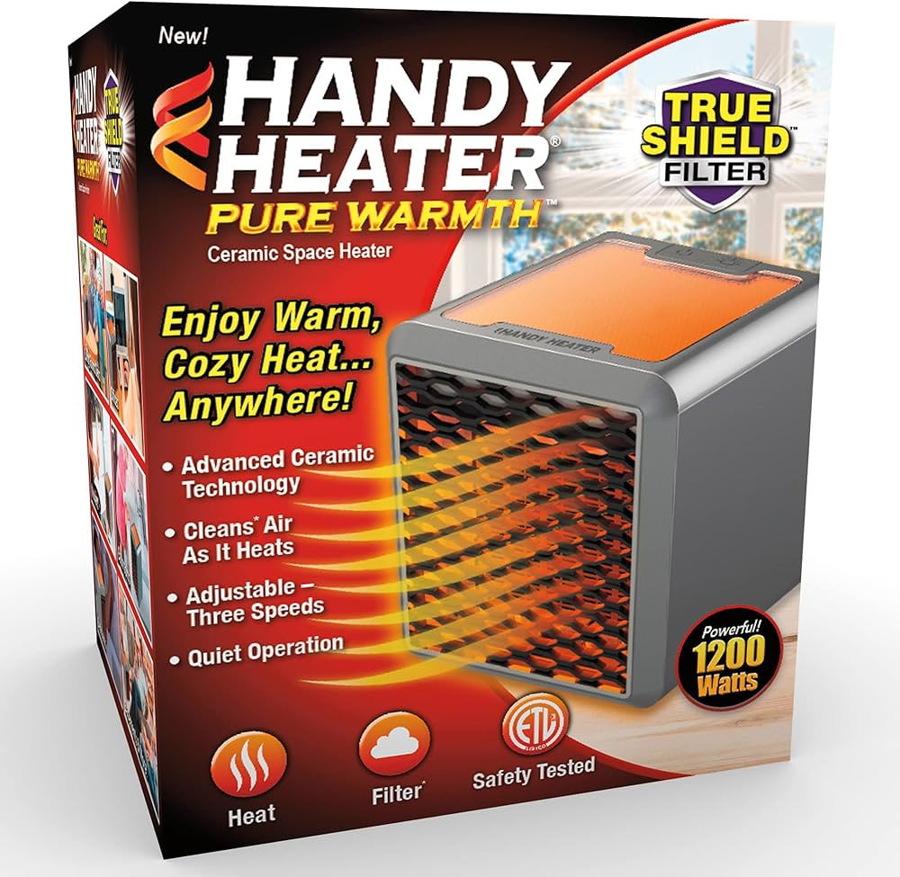 Ontel Handy Heater Pure Warmth Ceramic Space Heater, 1200 Watts, 3-Speed Adjustable, Quiet Operat... | Amazon (US)