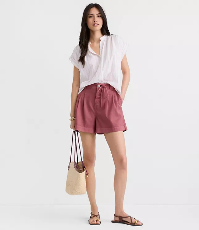 Tie Waist Pleated Shorts | LOFT