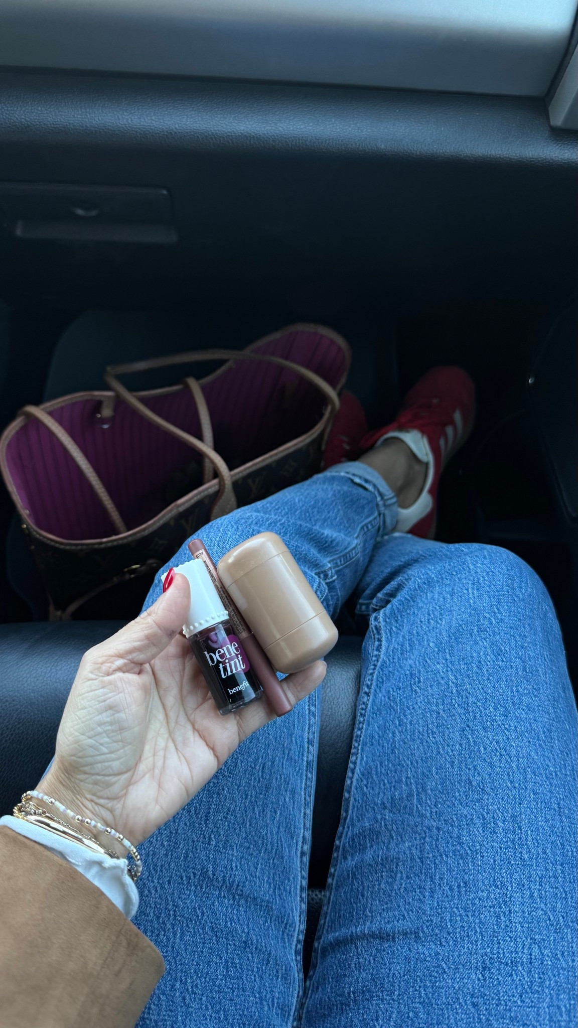 current lippie 💋 
benetint in raspberry 
lip liner in anywhere caffeine 
Rhode pocket blush in freckle (use like lipstick)