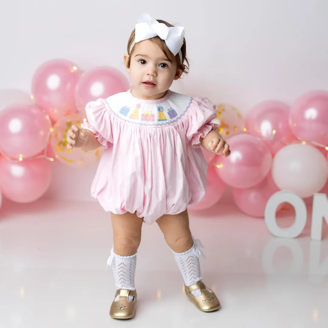 Birthday Smocked Bubble Romper in Pink Birthday Party Outfit, Baby Girl, Heirloom, Vintage Style,... | Etsy (US)