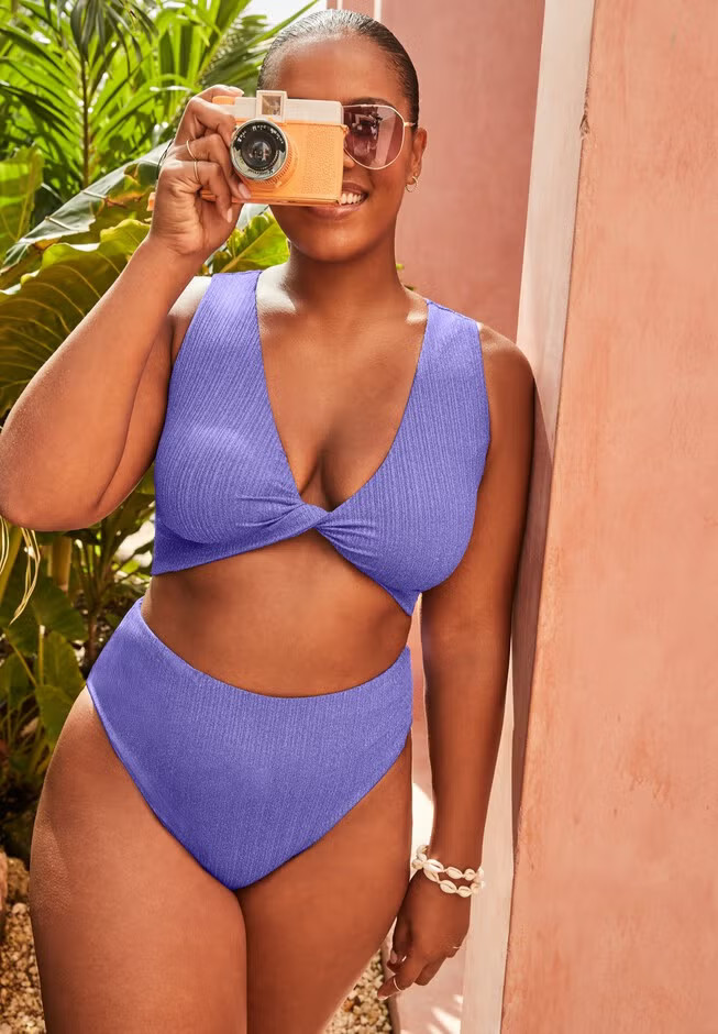 Sparkle Ribbed Twist Front Crop Bikini Set | Swimsuits For All