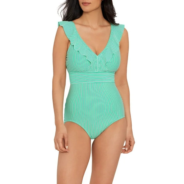 Time and Tru Women?s Mint Chip Seersucker Stripe One Piece Swimsuit | Walmart (US)