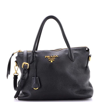 Prada Dual Strap Zip Tote Vitello Daino Medium Black 4153423 | Rebag