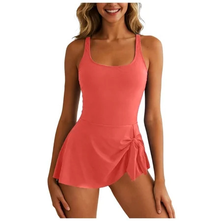 idosla One Piece Swimdress Swimsuits for Women Tummy Control Swim Dresses Skirt Bathing Suit (Orange, 3XL) | Walmart (US)