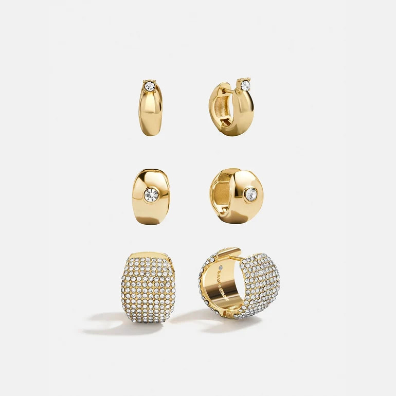 Britt Huggie Earring Set - Gold/Pav\u00e9 | BaubleBar