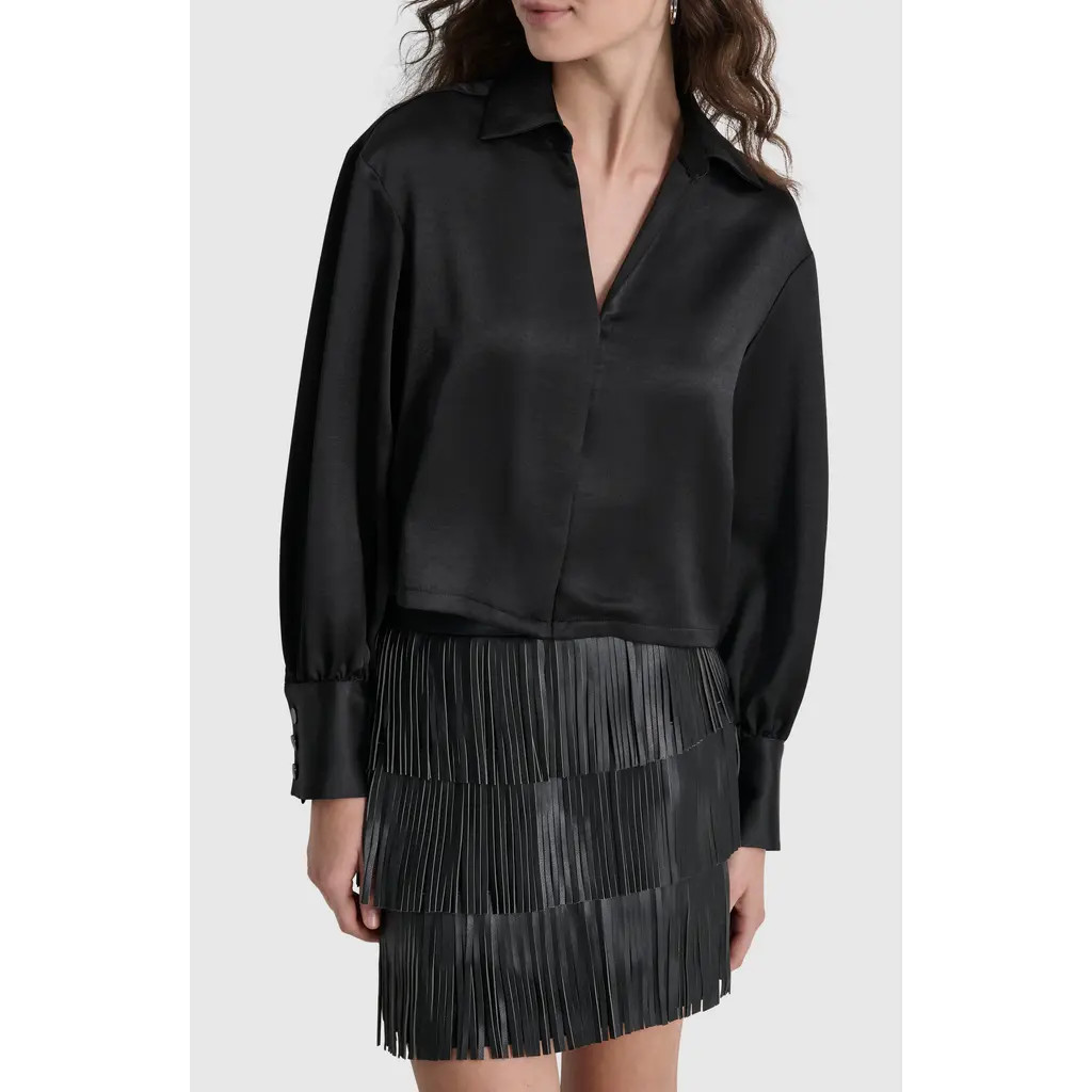 DKNY Satin Top in Black at Nordstrom, Size Large | Nordstrom