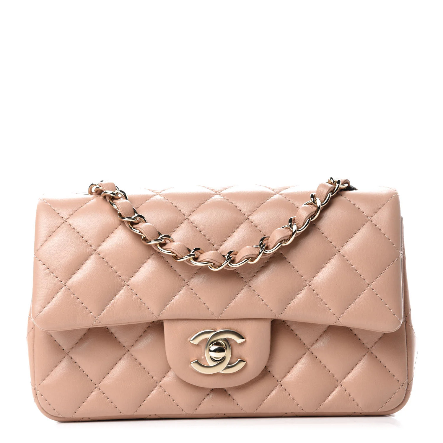 CHANEL Lambskin Quilted Mini Rectangular Flap Beige | FASHIONPHILE | Fashionphile