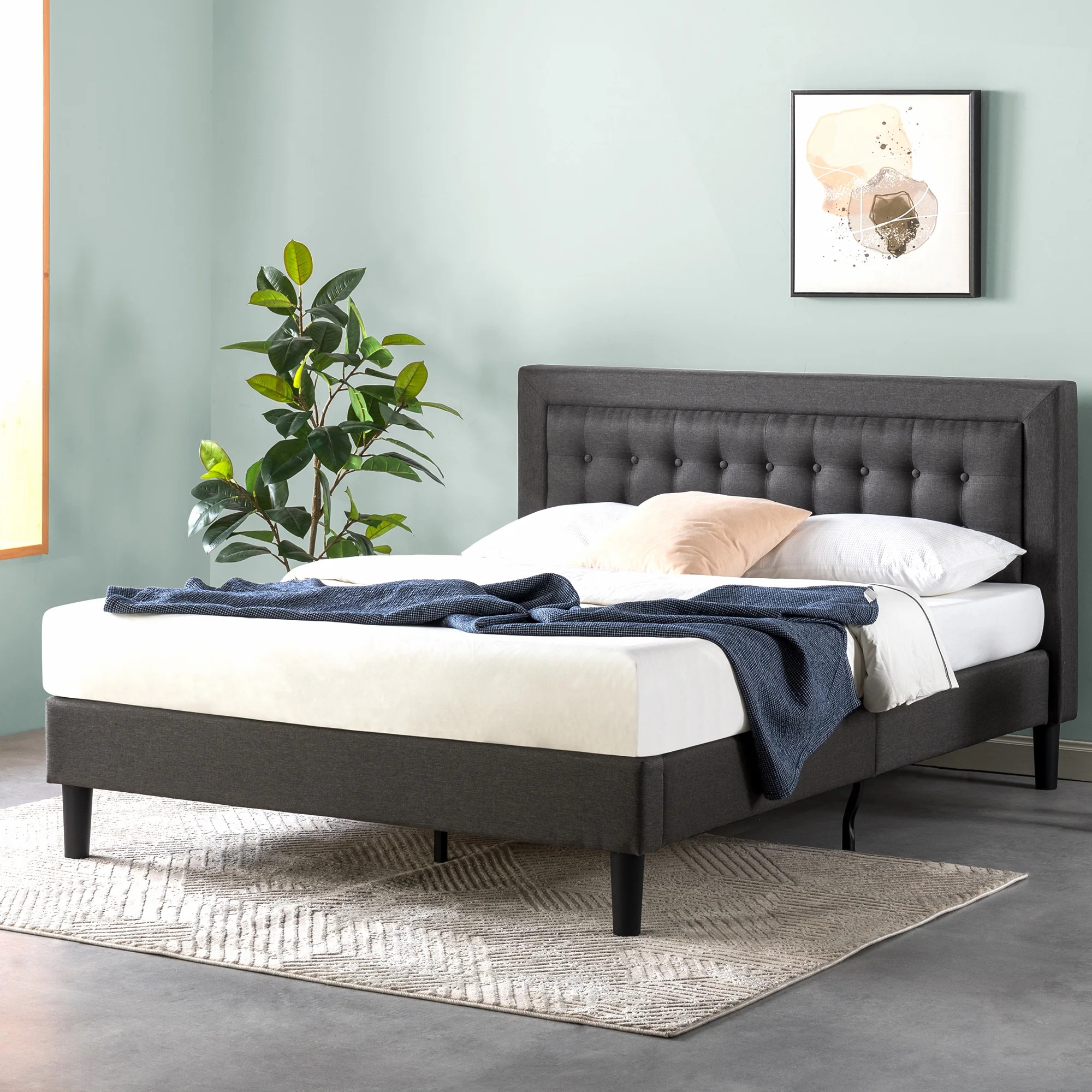 Zinus 40" Dachelle Upholstered Platform Bed Frame Dark Gray, Queen | Walmart (US)
