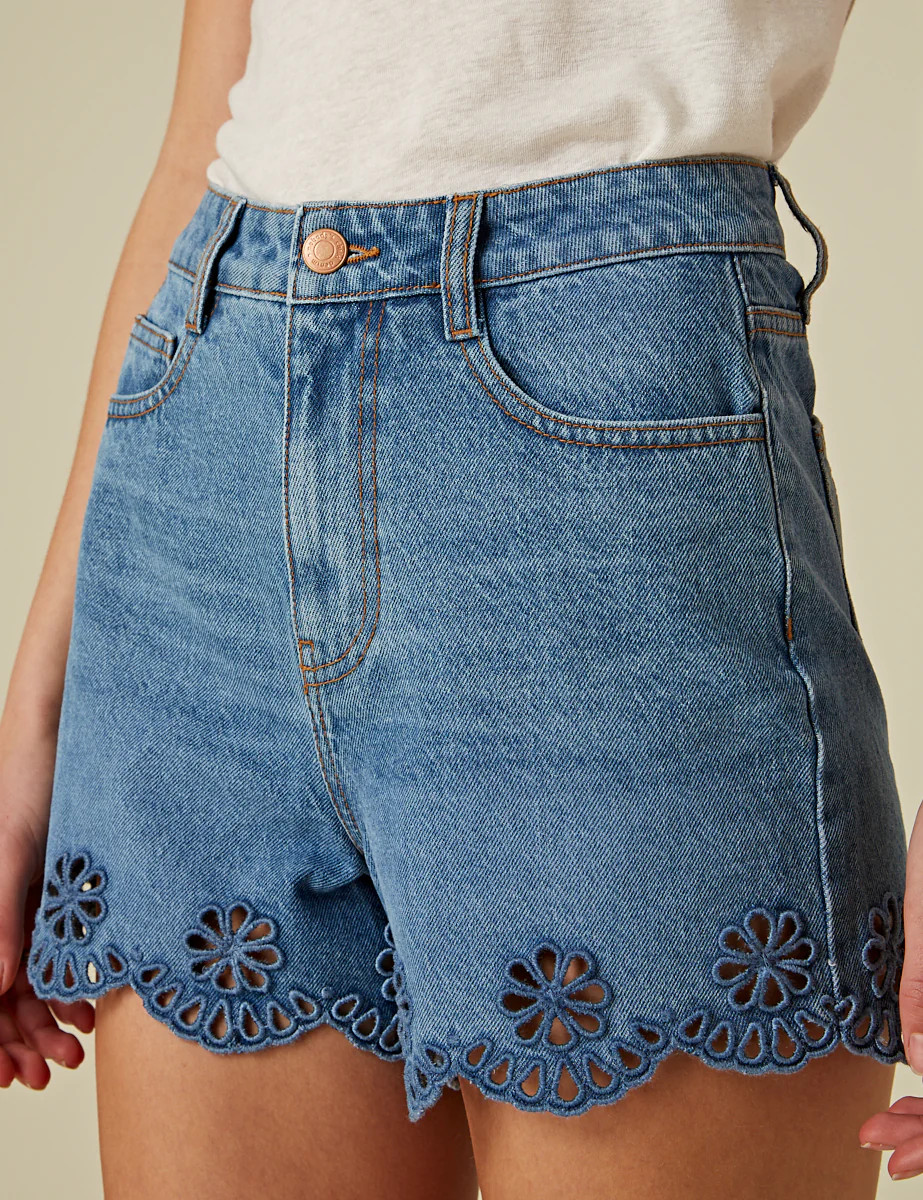 Blue Denim Broderie Shorts | Nobody's Child