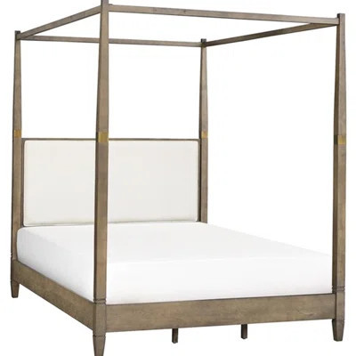 Brown Canopy Queen Bed - 100% Woven Fabric Solid Wood Frame And Finish Veneer Upholstered Headboard Slat Foundation | Wayfair North America