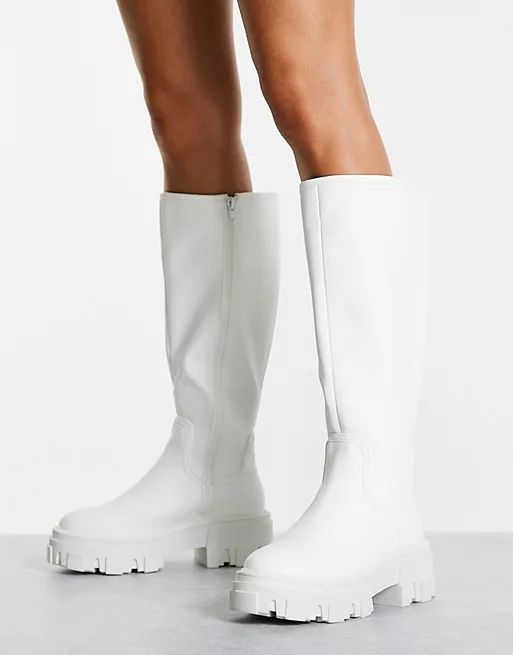 ASOS DESIGN Carla chunky flat boots in white | ASOS (Global)