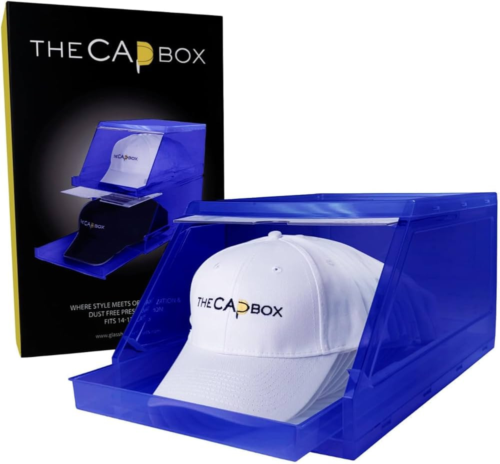 The CapBox 2.0 (2 Pack Blue) Hat Organizer for Baseball Caps, Stackable Sliding Tray Hat Rack & H... | Amazon (US)