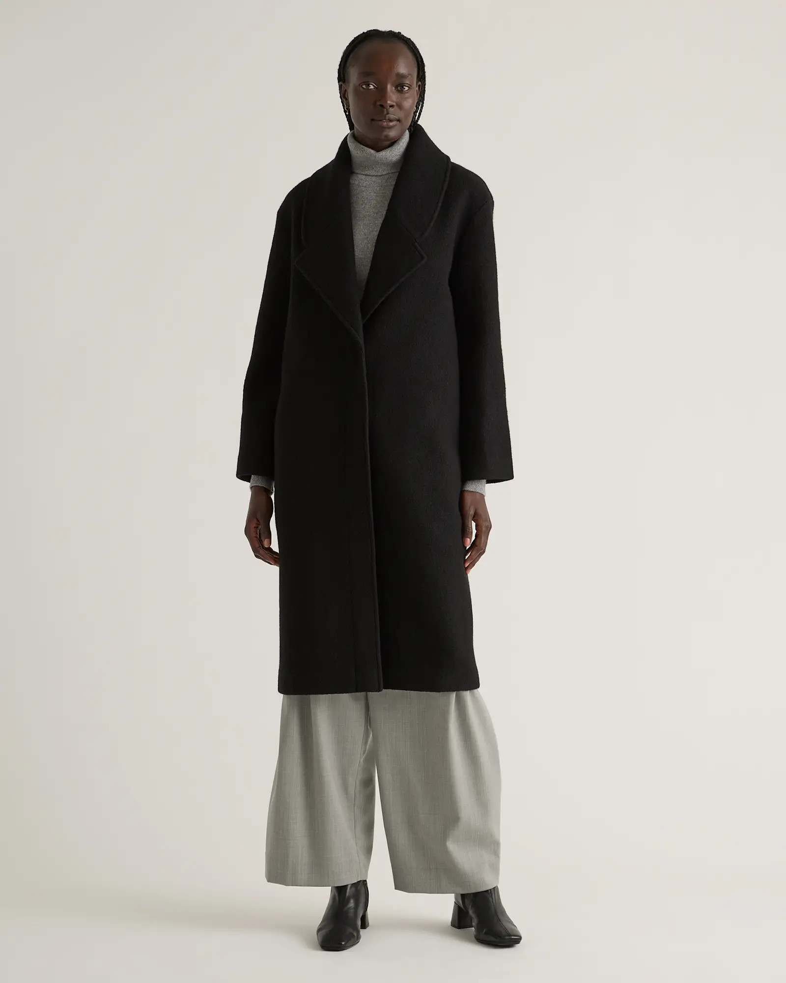 100% Merino Wool Shawl Collar Long Coat | Quince