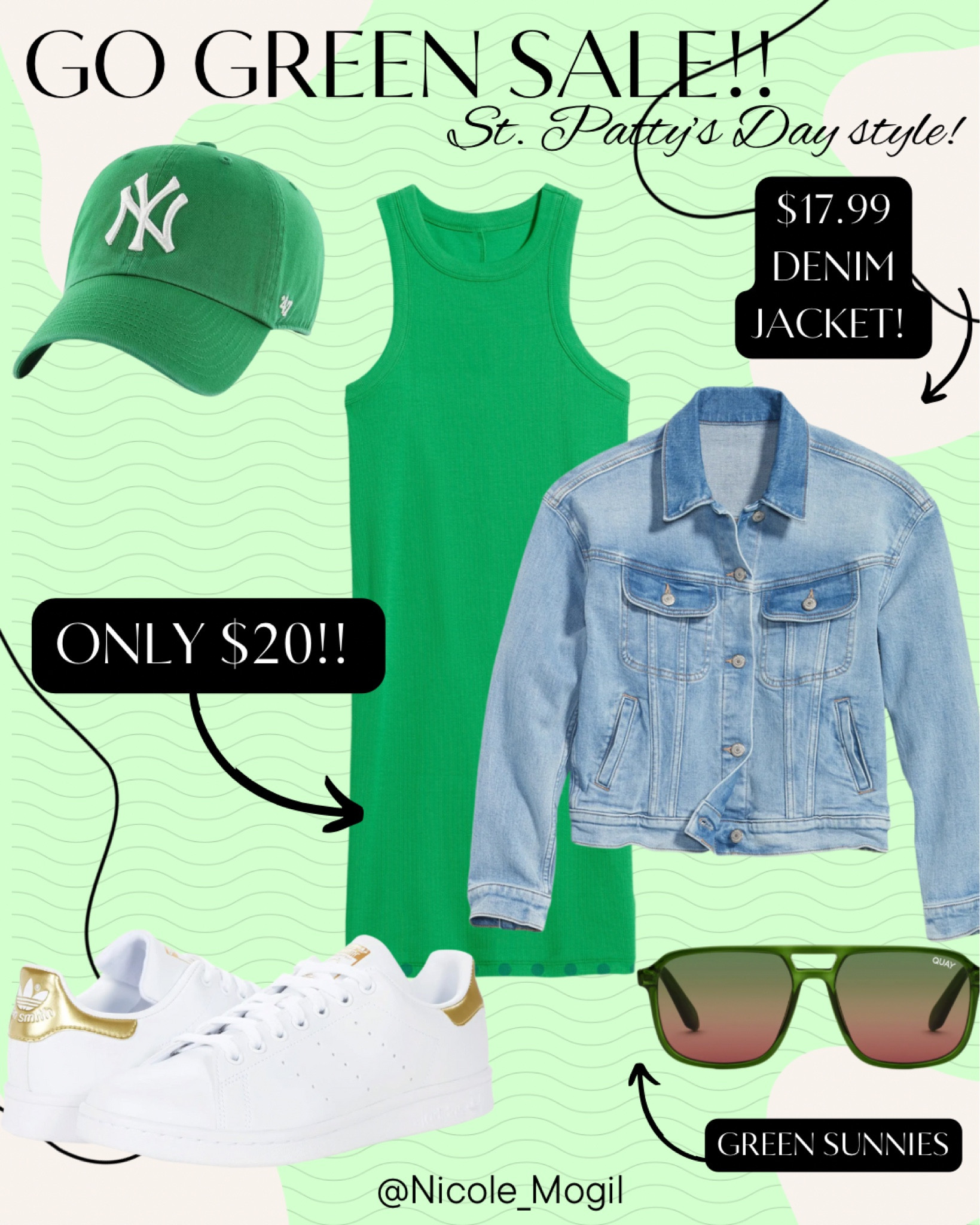 St. Patrick’s Day outfit | parade outfit | go green | sale | sale alert | under $20 | denim jacket | spring staple | spring wardrobe | old navy | Stan smith | adidas | sneaker style | shoe crush | quay | sunglasses | baseball cap | Urban Outfittera

#LTKshoecrush #LTKSale #LTKunder50