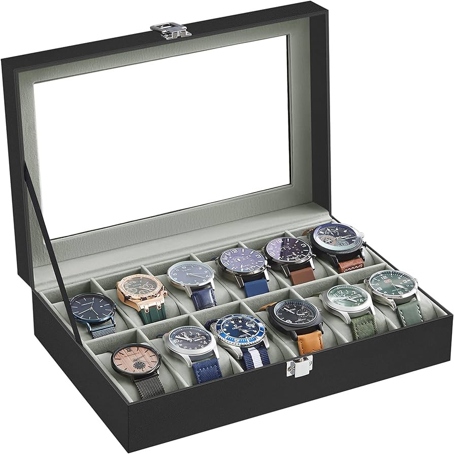 SONGMICS Watch Box, 12-Slot Case with Large Glass Lid, Removable Watch Pillows, Gift for Loved On... | Amazon (US)