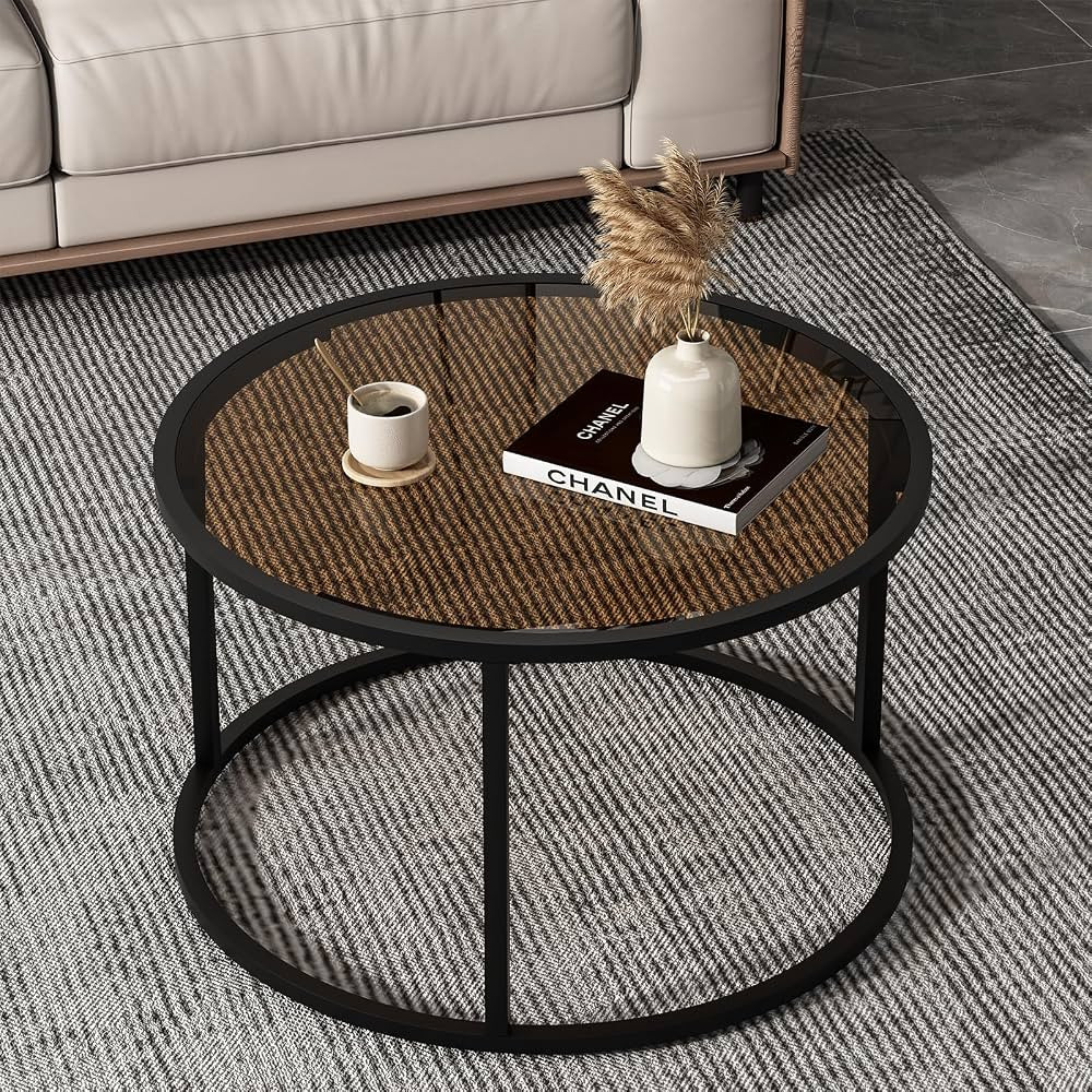 Glass Coffee Table,Round Black Coffee Table for Living Room,Minimalist Modern Center Table with M... | Amazon (CA)