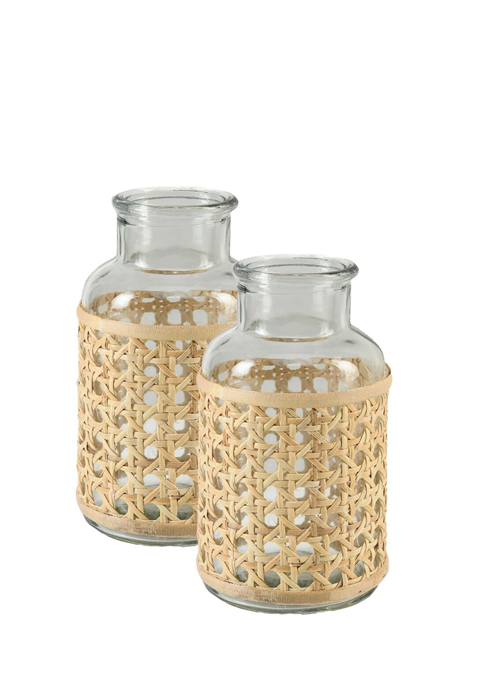 Serene Spaces Living Cottage Cane Wrapped Glass Bottle Vase, Flower Vase, Table Centerpiece, Boho... | Amazon (US)