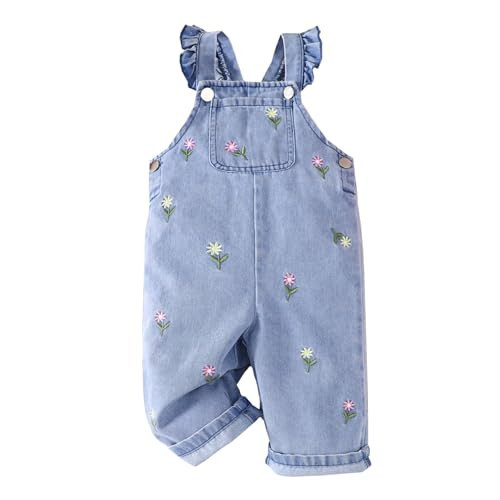 Ltvoo Baby Girls Denim Jumpsuit Sleeveless Ruffle Suspender Jeans Overalls Pants Summer Clothes Romper for Toddler Girl 6M-3Y (12-18M) | Amazon (US)