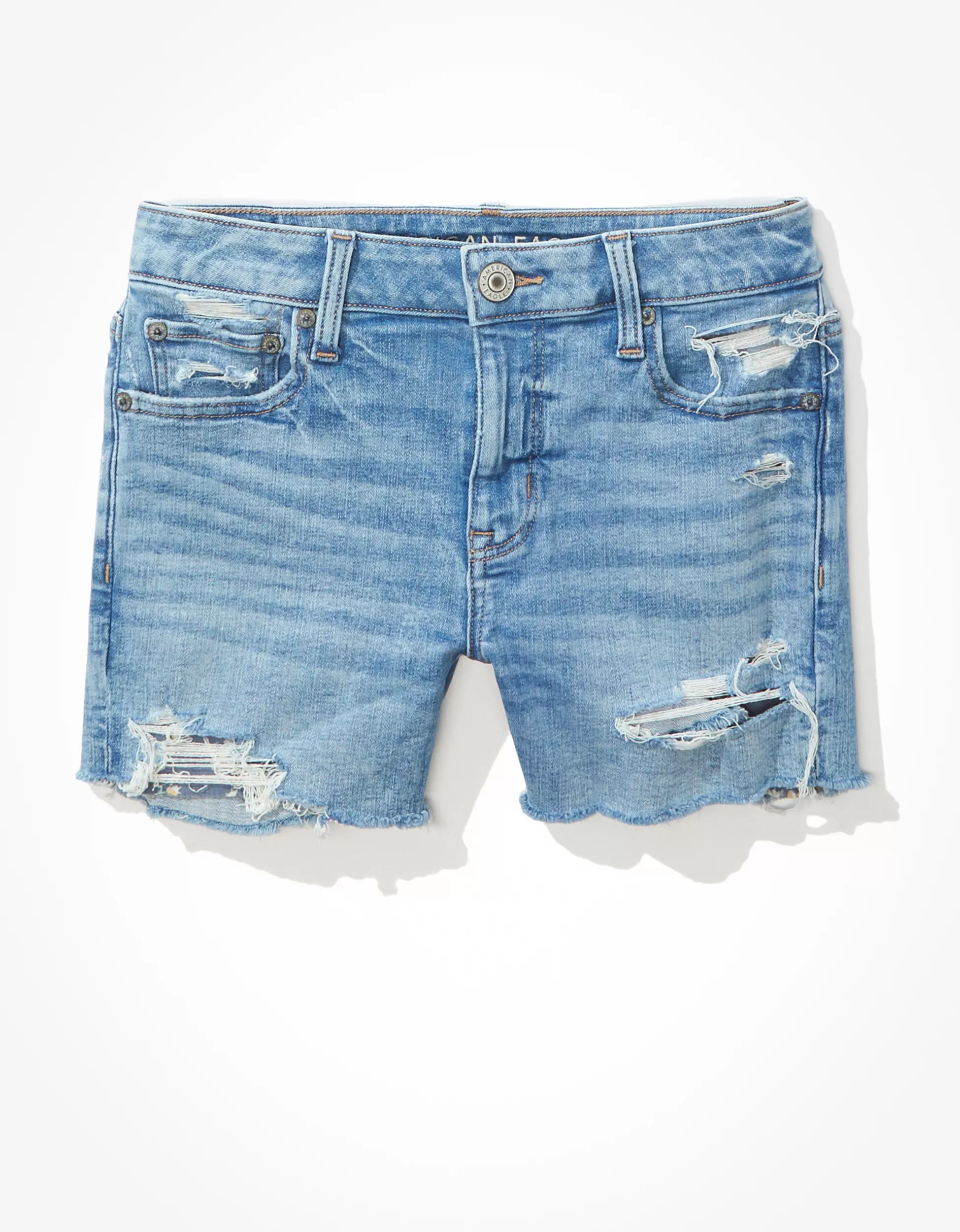 AE Ne(x)t Level Low-Rise Denim Midi Short | American Eagle Outfitters (US & CA)
