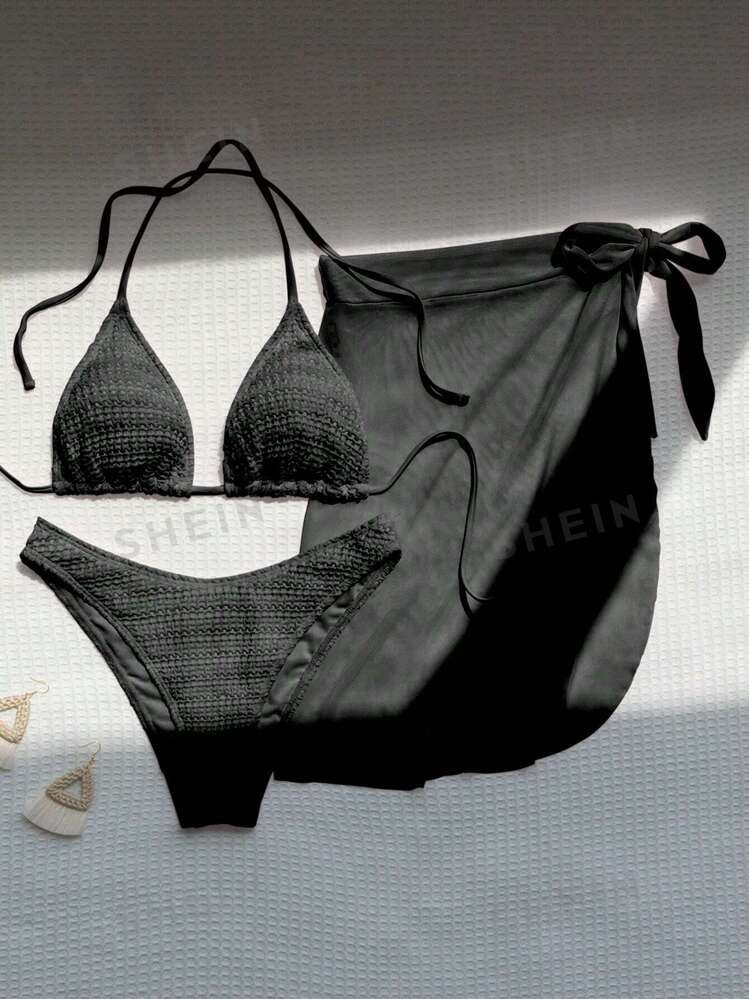 SHEIN Swim Set bikini a tre pezzi con spalline alla goccia da donna per l'estate, spiaggia e fest... | SHEIN