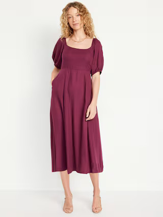 Fit & Flare Crepe Midi Dress | Old Navy (US)