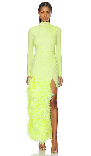 Draped Feather Gown in Limon | Revolve Clothing (Global)