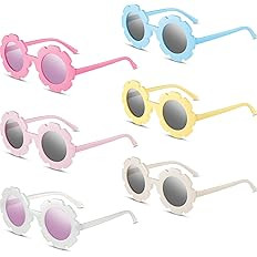 Frienda 6 Pieces Round Flower Sunglasses Girls Flower Glasses Cute Outdoor Beach Eyewear for Kids | Amazon (US)