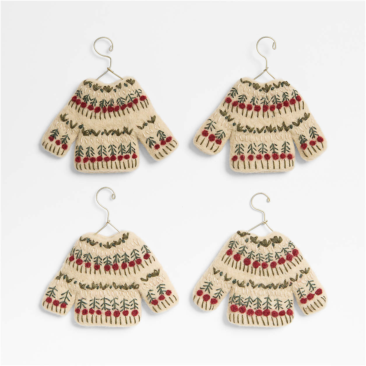 Felted White Sweater Christmas Tree Ornament, Set of 4 + Reviews | Crate & Barrel | Crate & Barrel